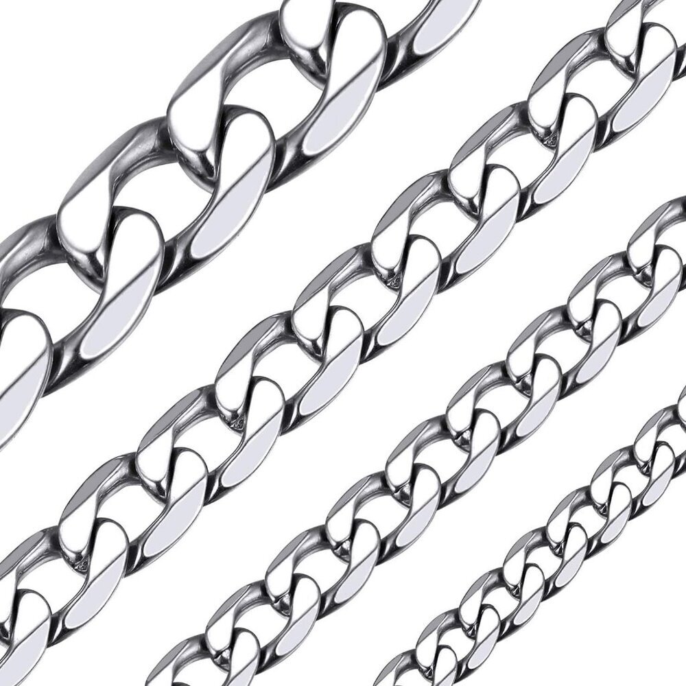 Men Women Cuban Chain Necklace,4mm/6mm/9mm/13mm Wide Stainless Steel/Black Metal
